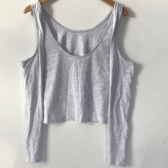 Topshop Heather Gray Cold Shoulder Long Sleeve Scoop Neck Top, Size 4-6, NWT - Picture 4 of 8